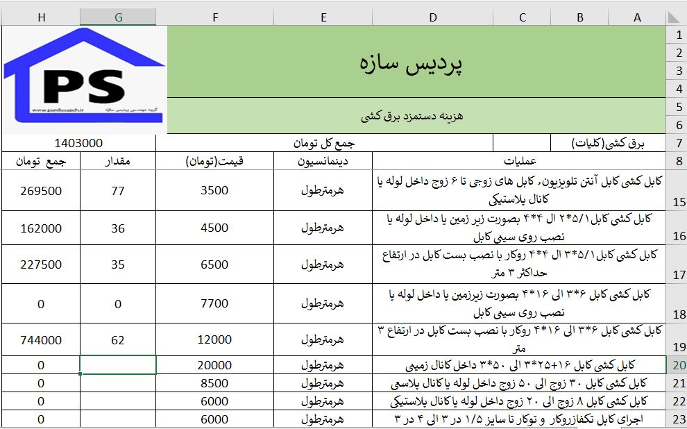 فایل اکسل دستمزد برق کشی مهر ماه 1402